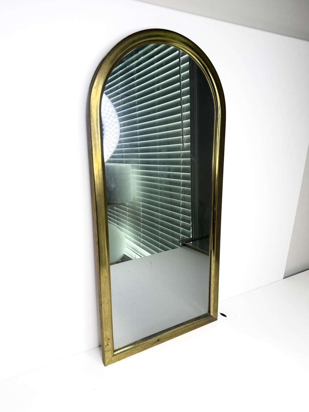 Vintage gold metal half round arch mirror , Hollywood regency